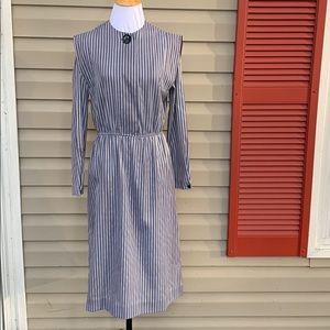 Vintage Lanvin womens dark&light gray vertical striped dress